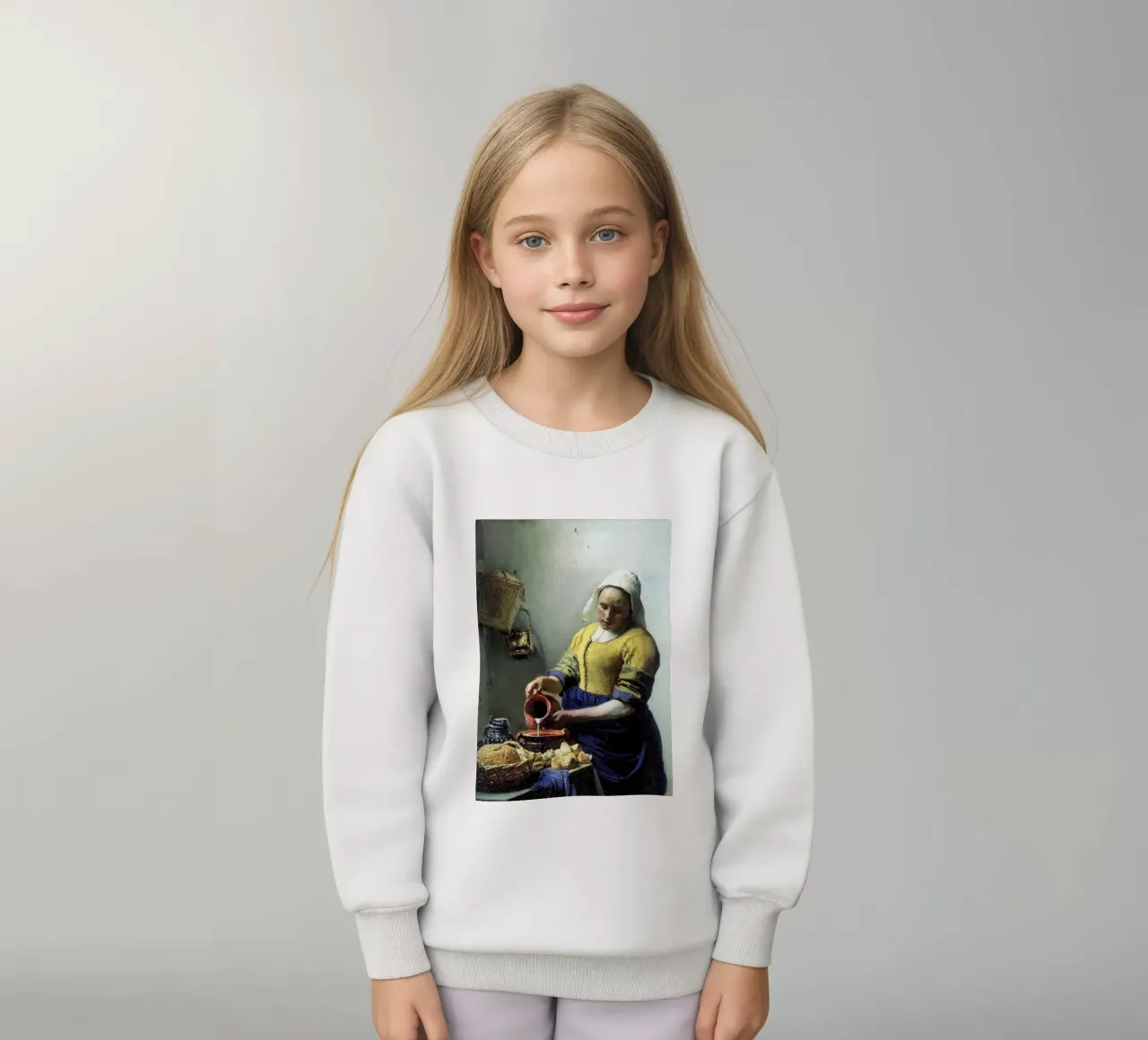 vemeer - una sguattera che versa il latte felpa bambino da The Dinda