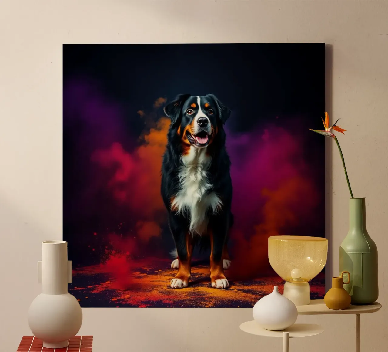 The colorful Bernese Mountain Dog #202 canvas by Yumis.Beargang.and.Me