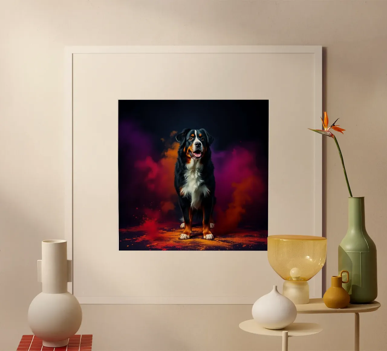 The colorful Bernese Mountain Dog #202 poster by Yumis.Beargang.and.Me