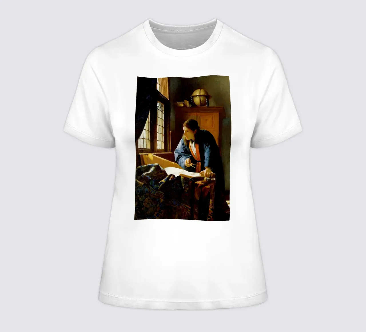 vermeer - a geographer studying maps women's fitted t-shirt by The Dinda