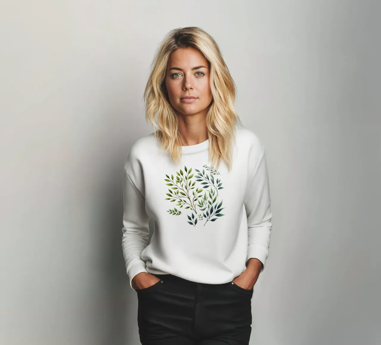 Ramas Estampado Botánico Verde y Crema sudadera de SilverPegasus