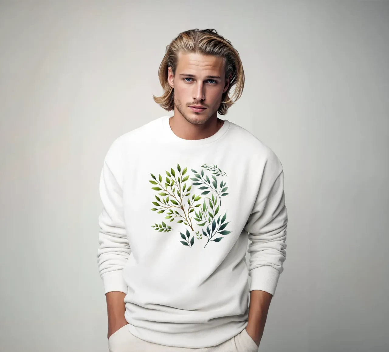 Ramas Estampado Botánico Verde y Crema sudadera de SilverPegasus