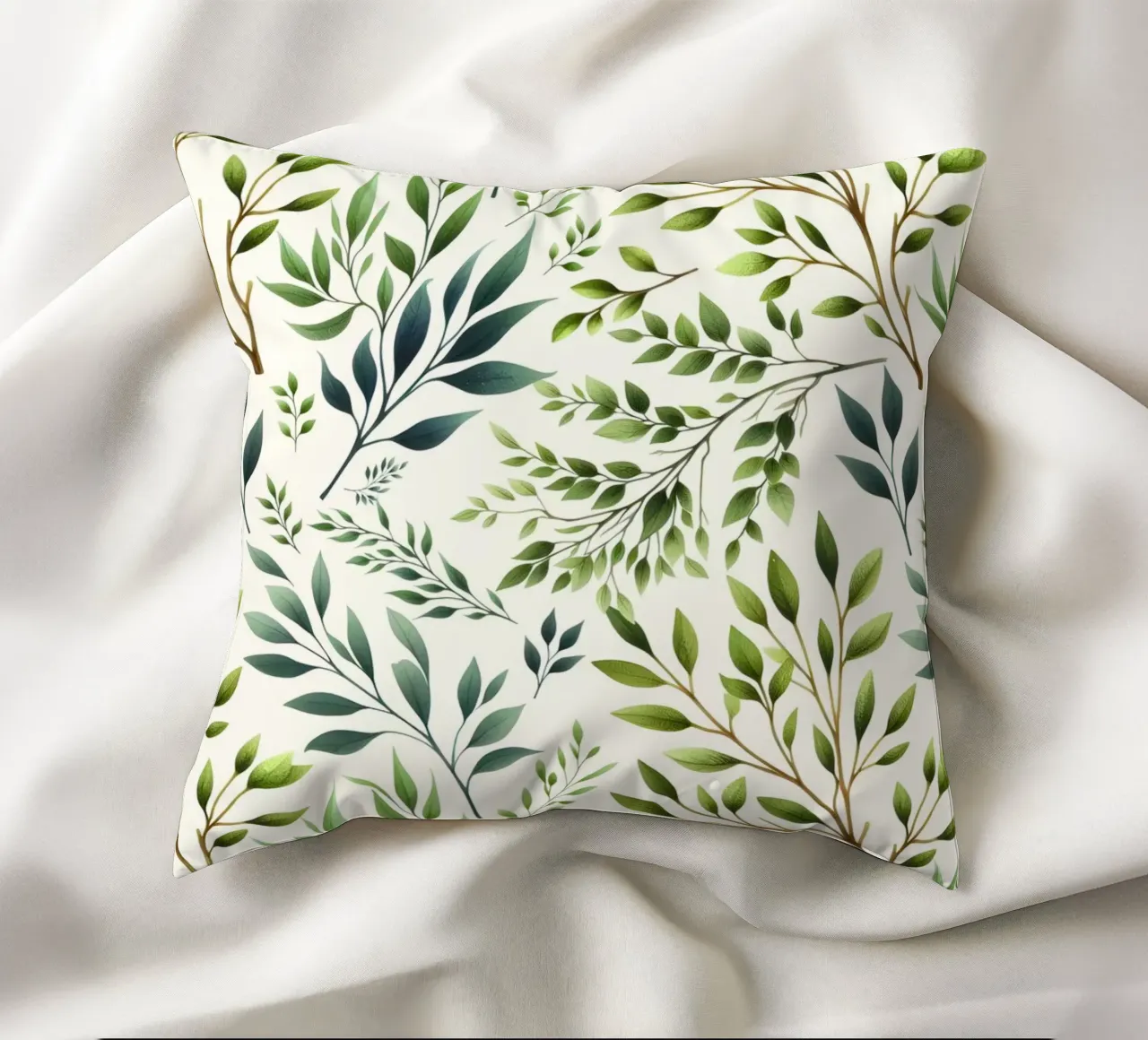 Branches Botanical Print Green and Cream decorative cushion by SilverPegasus