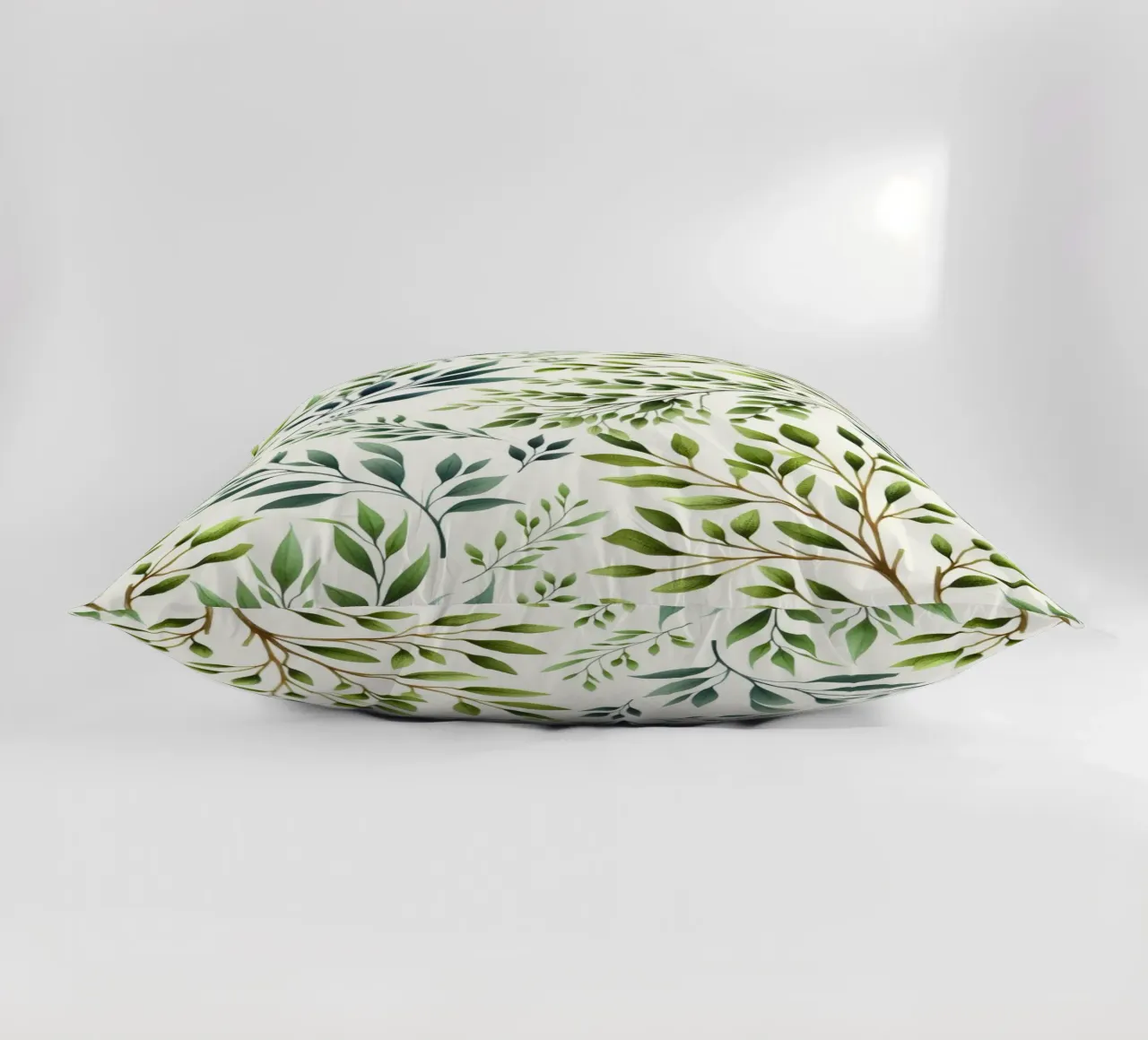 Branches Botanical Print Green and Cream decorative cushion by SilverPegasus