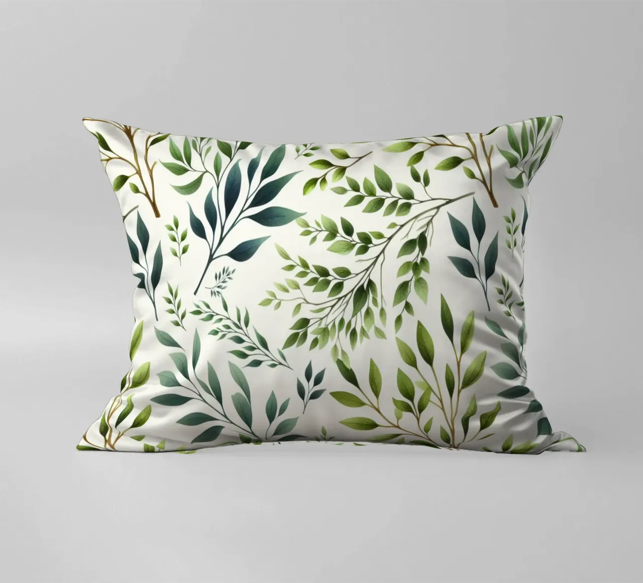 Branches Botanical Print Green and Cream decorative cushion by SilverPegasus