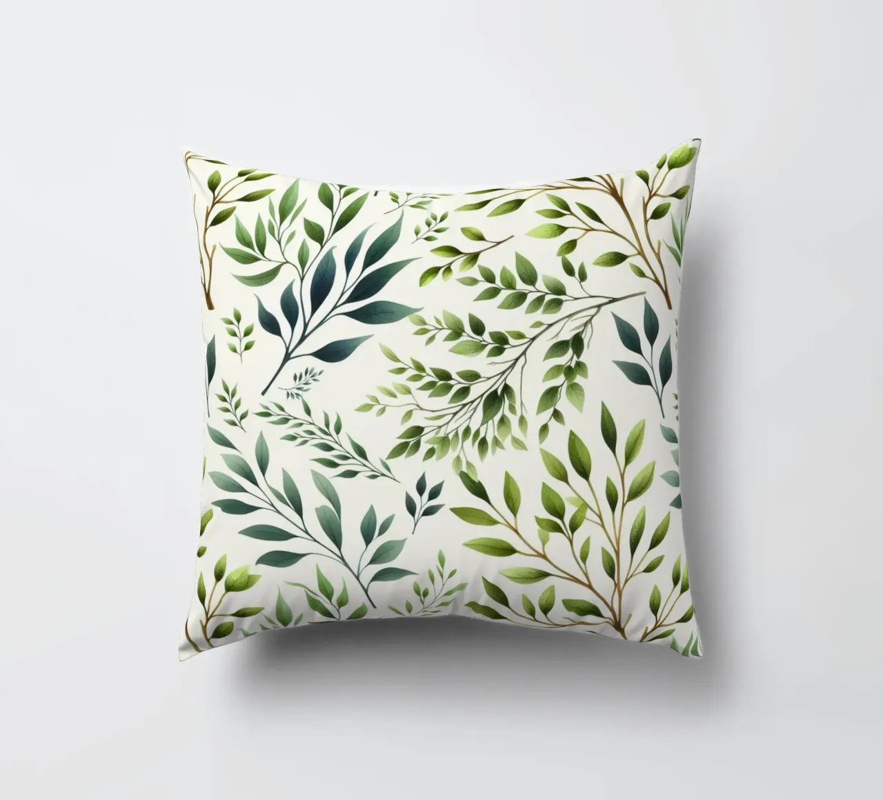 Branches Botanical Print Green and Cream decorative cushion by SilverPegasus