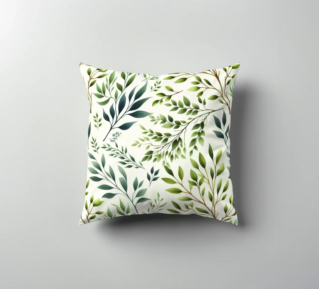 Branches Botanical Print Green and Cream decorative cushion by SilverPegasus