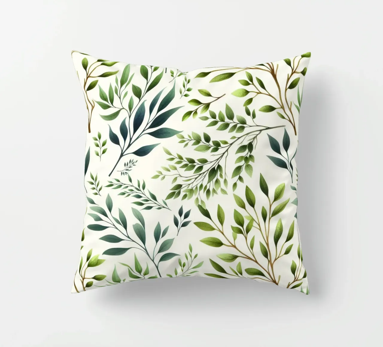 Branches Botanical Print Green and Cream decorative cushion by SilverPegasus
