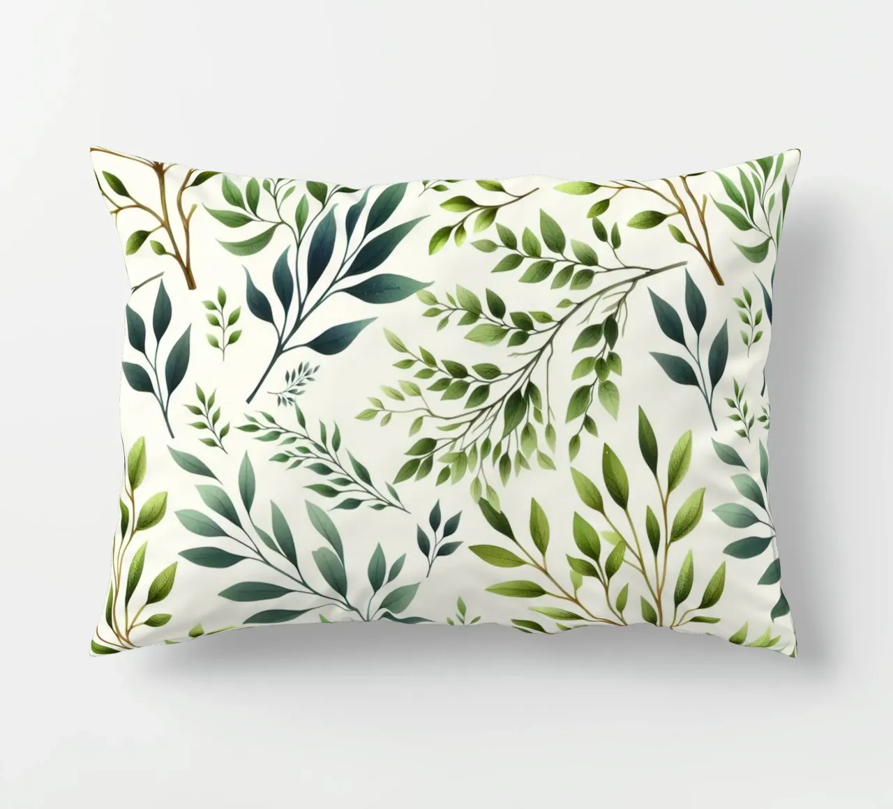 Branches Botanical Print Green and Cream decorative cushion by SilverPegasus