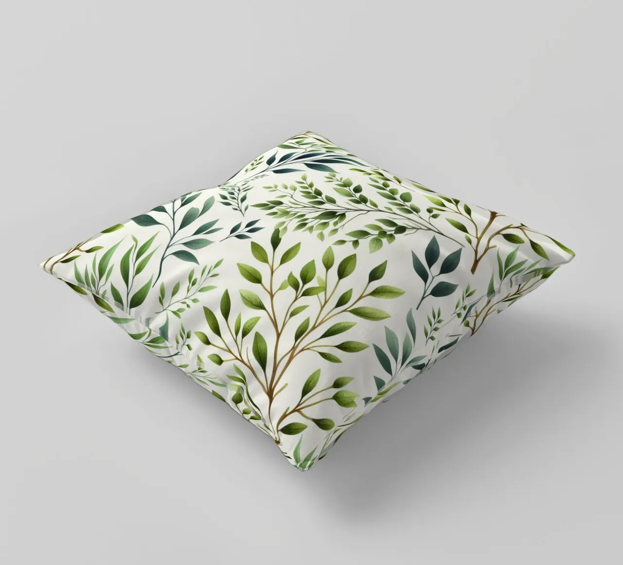 Branches Botanical Print Green and Cream decorative cushion by SilverPegasus