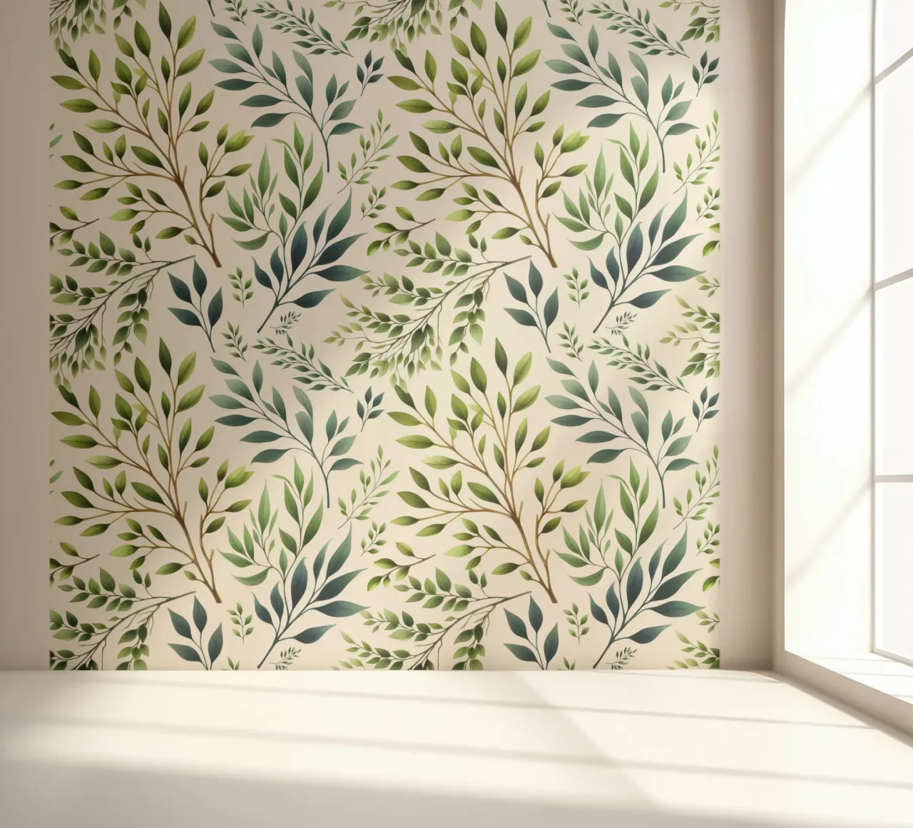 Ramas Estampado Botánico Verde y Crema papel para pared de SilverPegasus