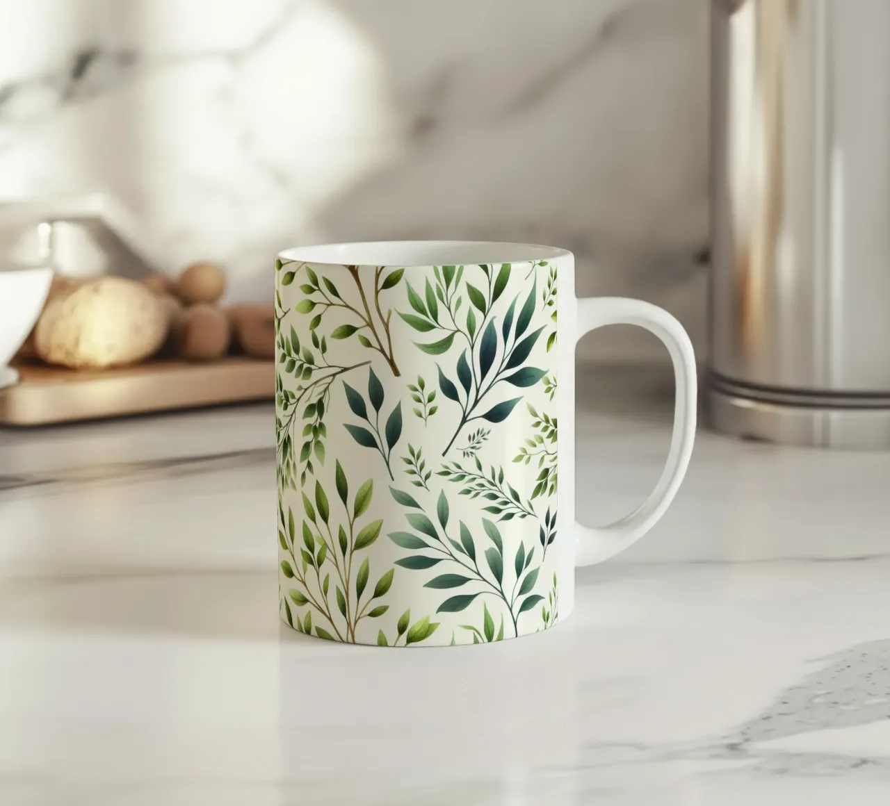 Takken Botanische Print Groen en Crème keramische mok van SilverPegasus