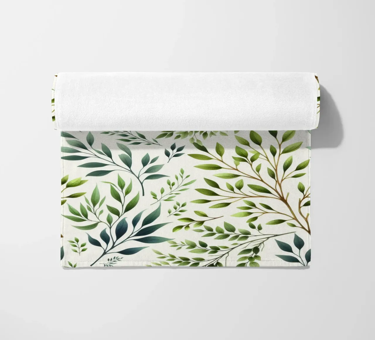 Branches Botanical Print Green and Cream beach towel by SilverPegasus