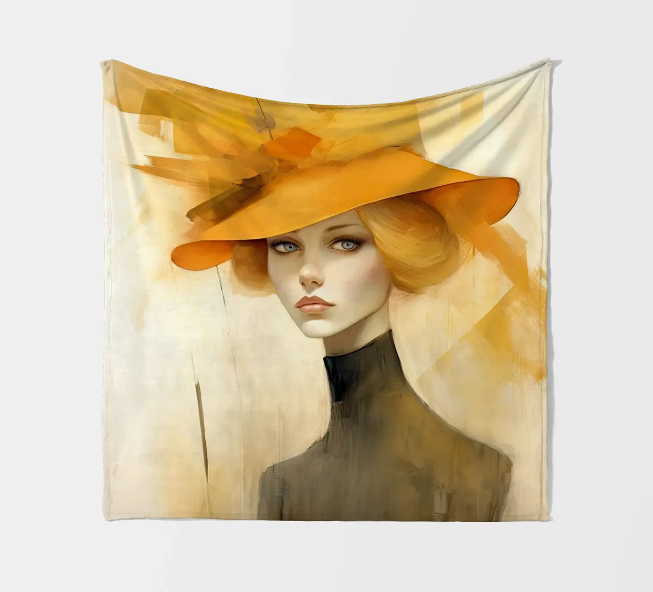 Woman with yellow hat fleece blanket by Imagine