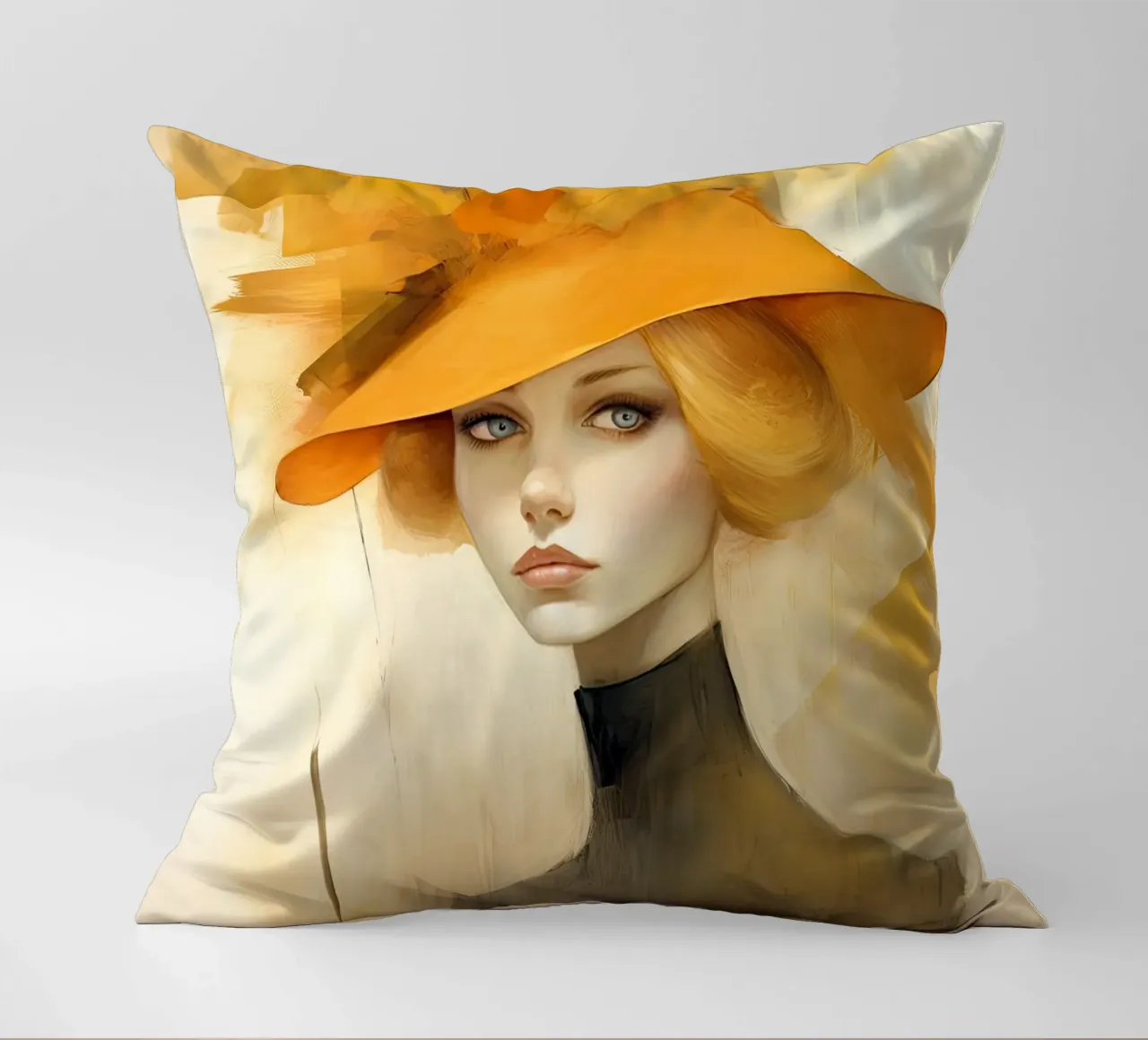 Donna con cappello giallo cuscino da Imagine