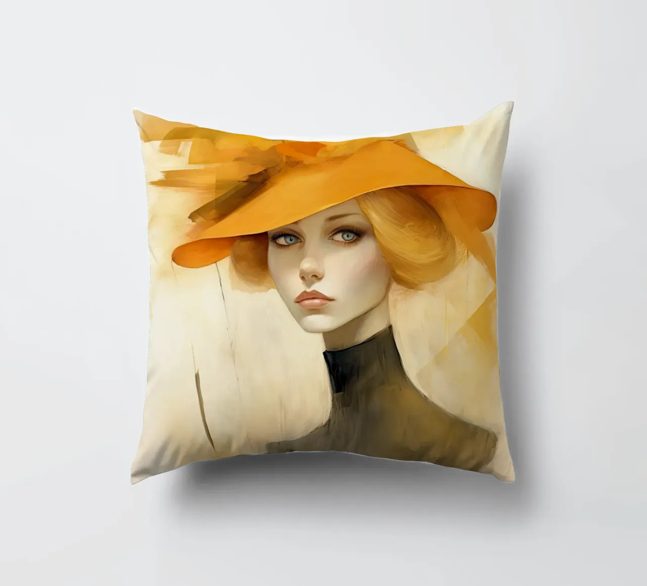 Donna con cappello giallo cuscino da Imagine