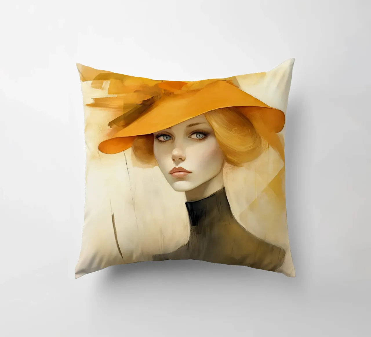 Donna con cappello giallo cuscino da Imagine