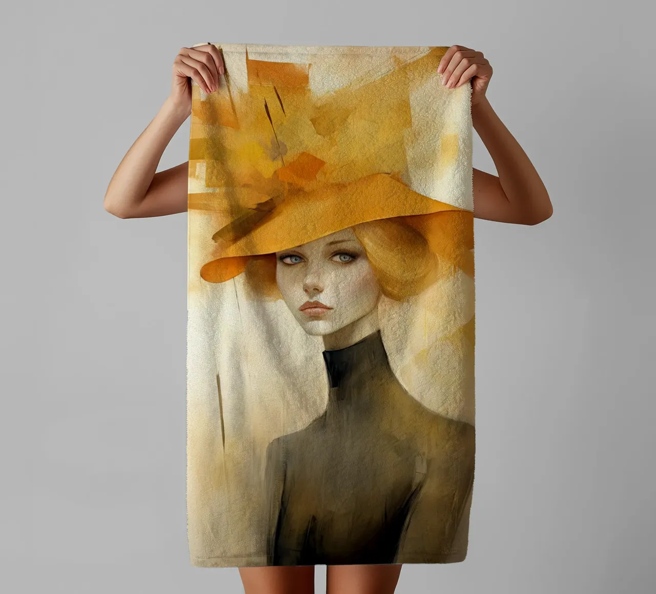 Femme avec un chapeau jaune serviette de bain de Imagine