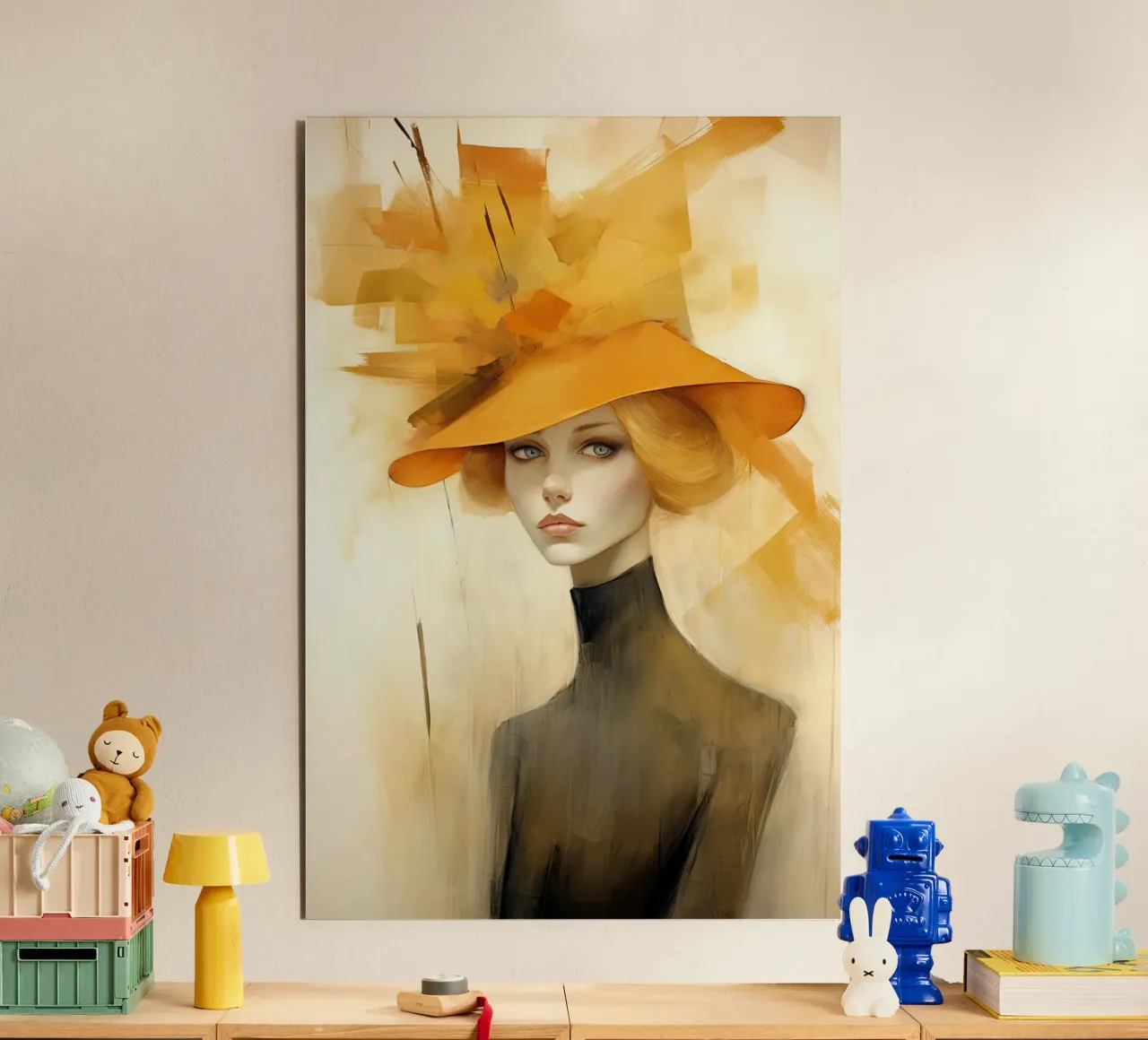 Femme avec un chapeau jaune panneau forex de Imagine