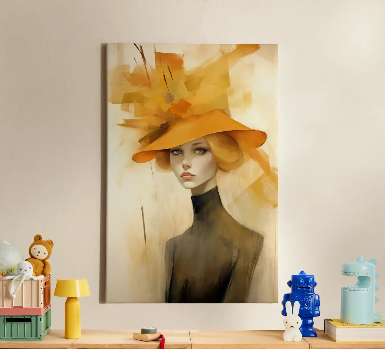 Vrouw met gele hoed canvas van Imagine