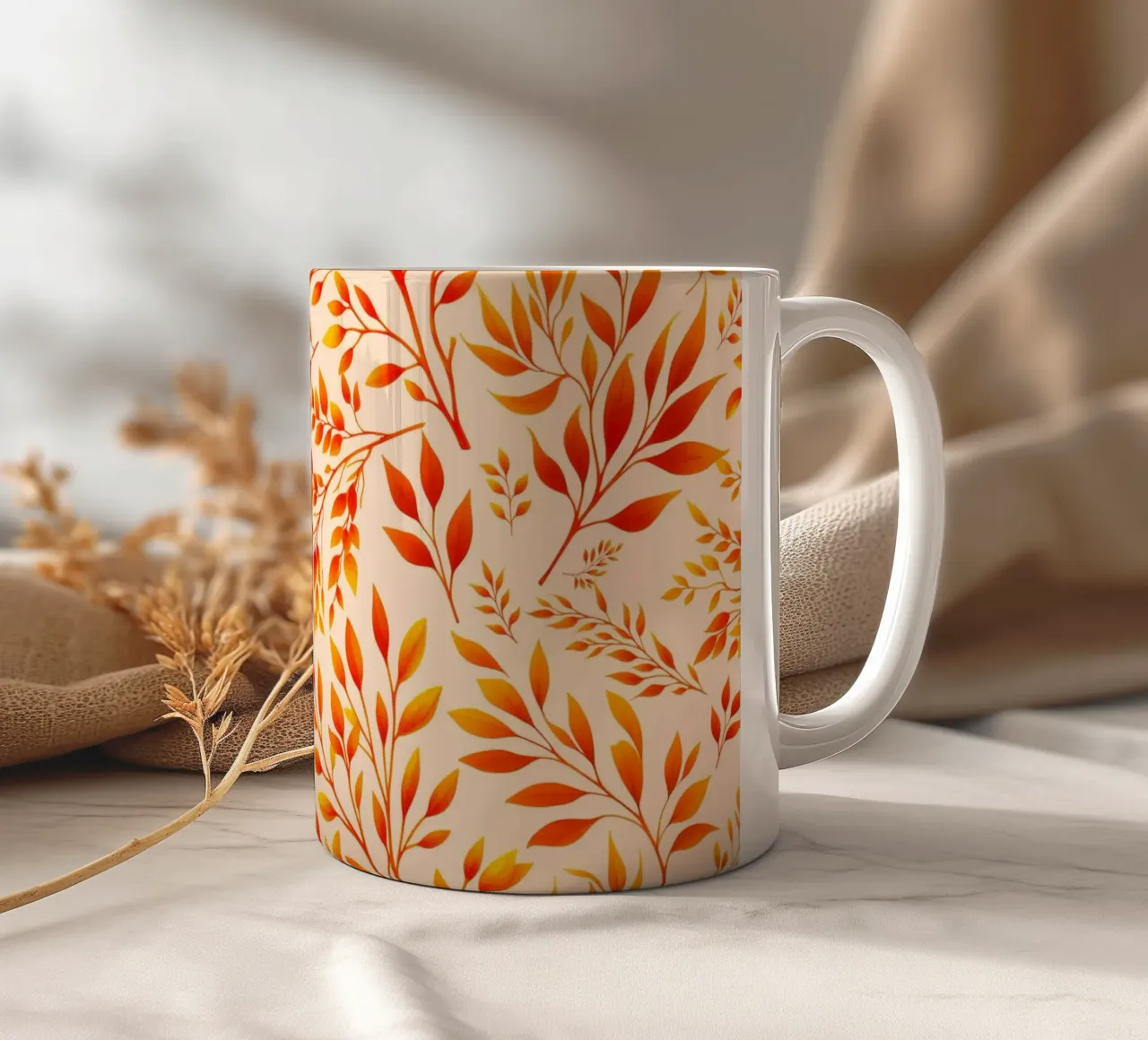 Zweige Botanischer Druck Orange Keramik Tasse von SilverPegasus