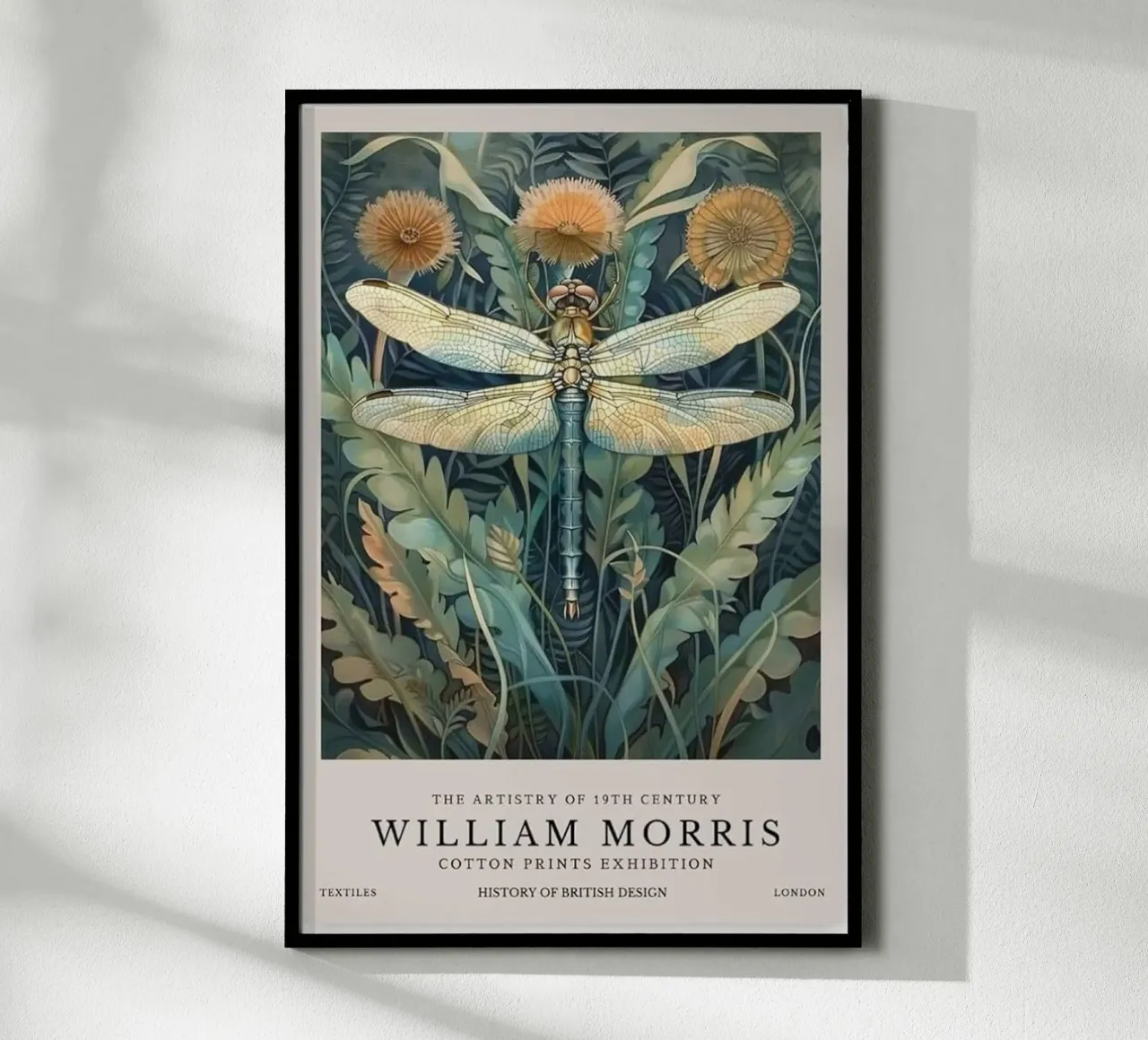 william morris dragonfly art print poster con marco de madera de komo store