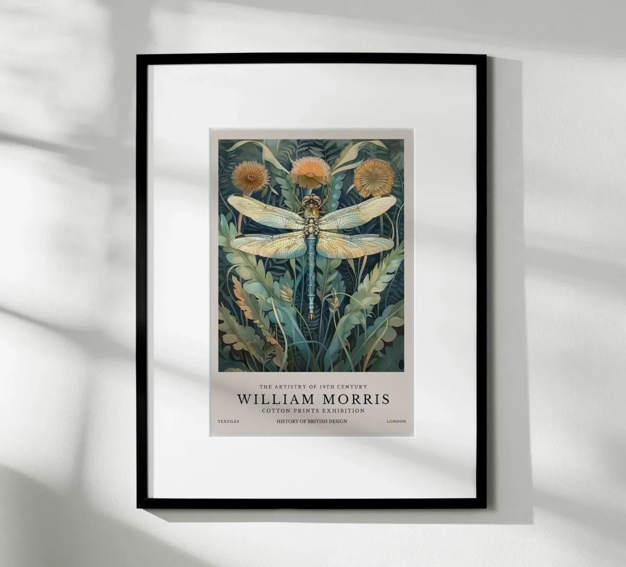 william morris dragonfly art print poster con marco de madera de komo store