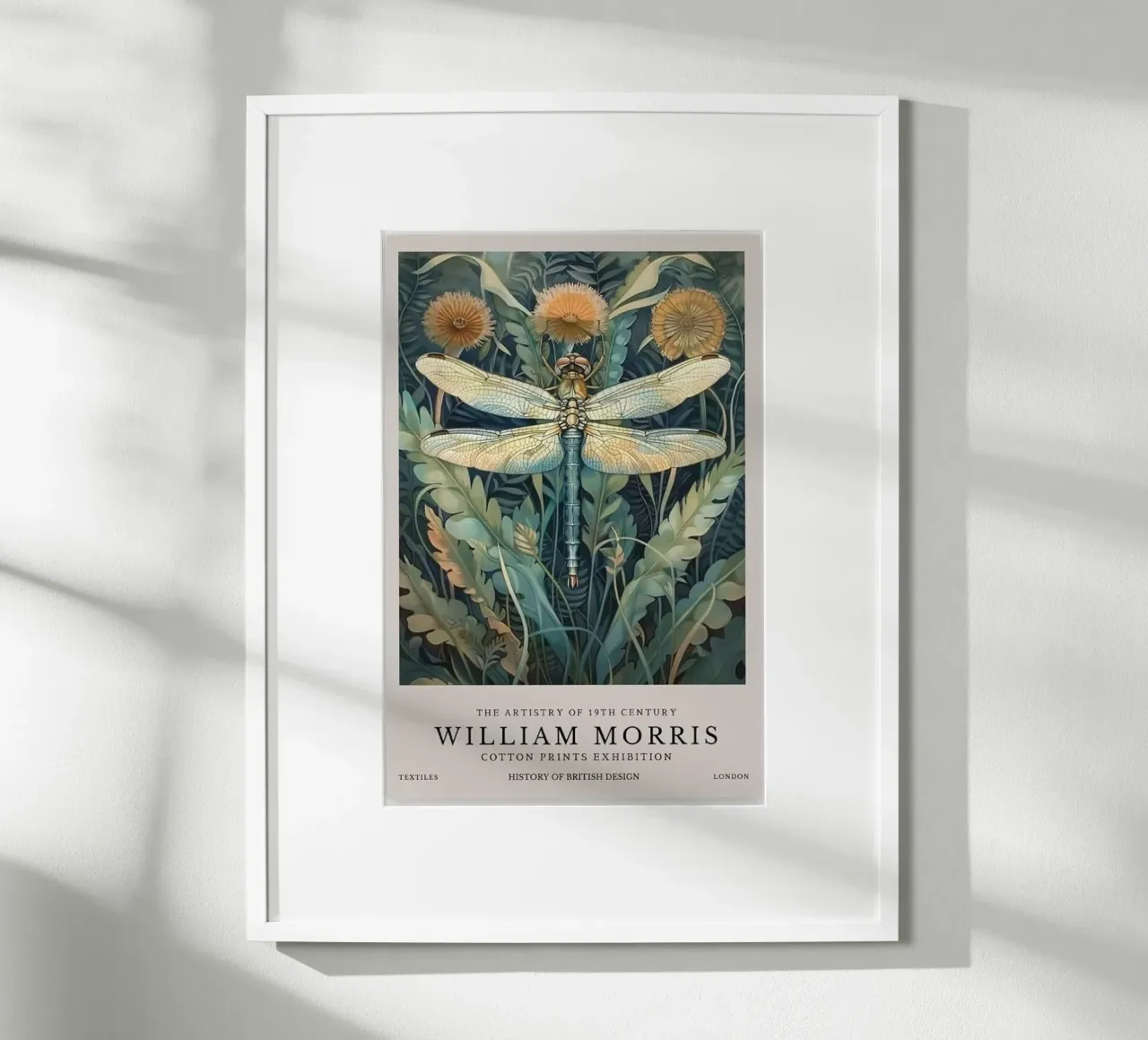 william morris dragonfly art print poster con marco de madera de komo store