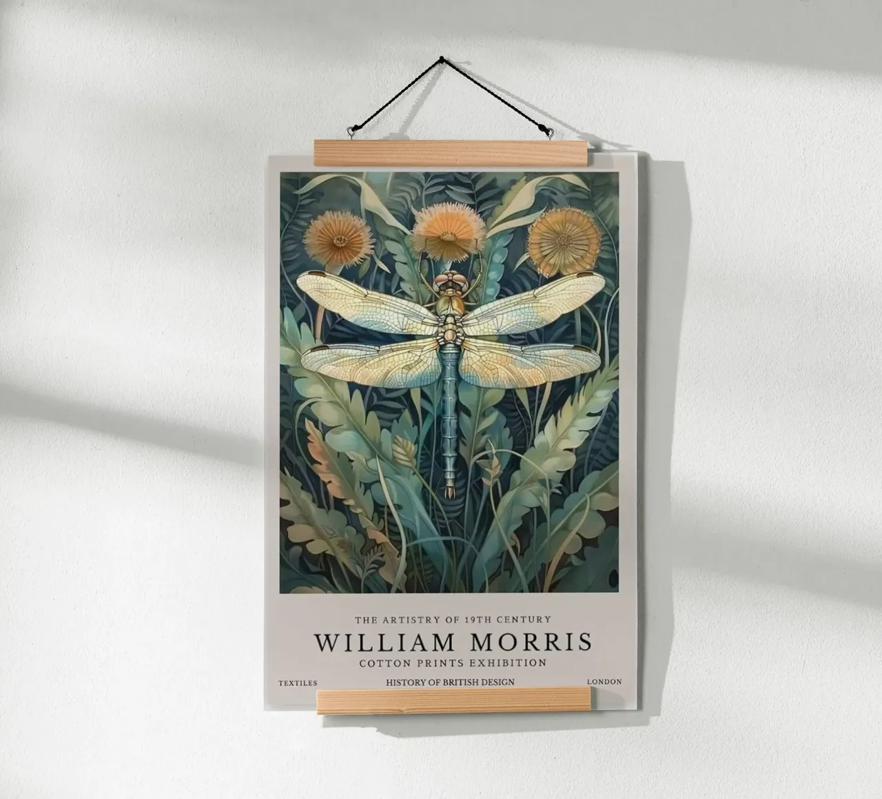 william morris dragonfly art print poster con marco de madera de komo store