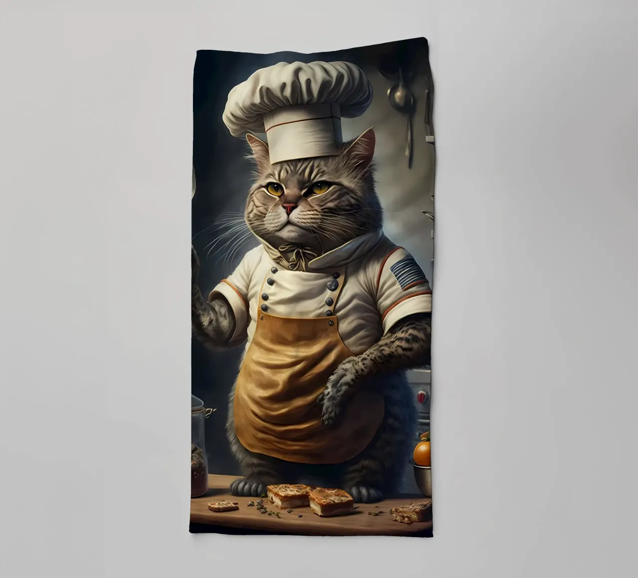 chef cat tabby cat chef hat apron kitchen cooking spoon stov towel by Ashish Kashyap
