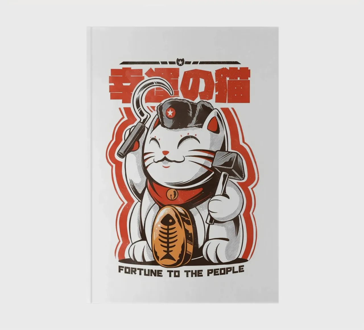 maneki-neko lucky-cat cat hammer sickle star red-beret neckt notebook by Ashish Kashyap