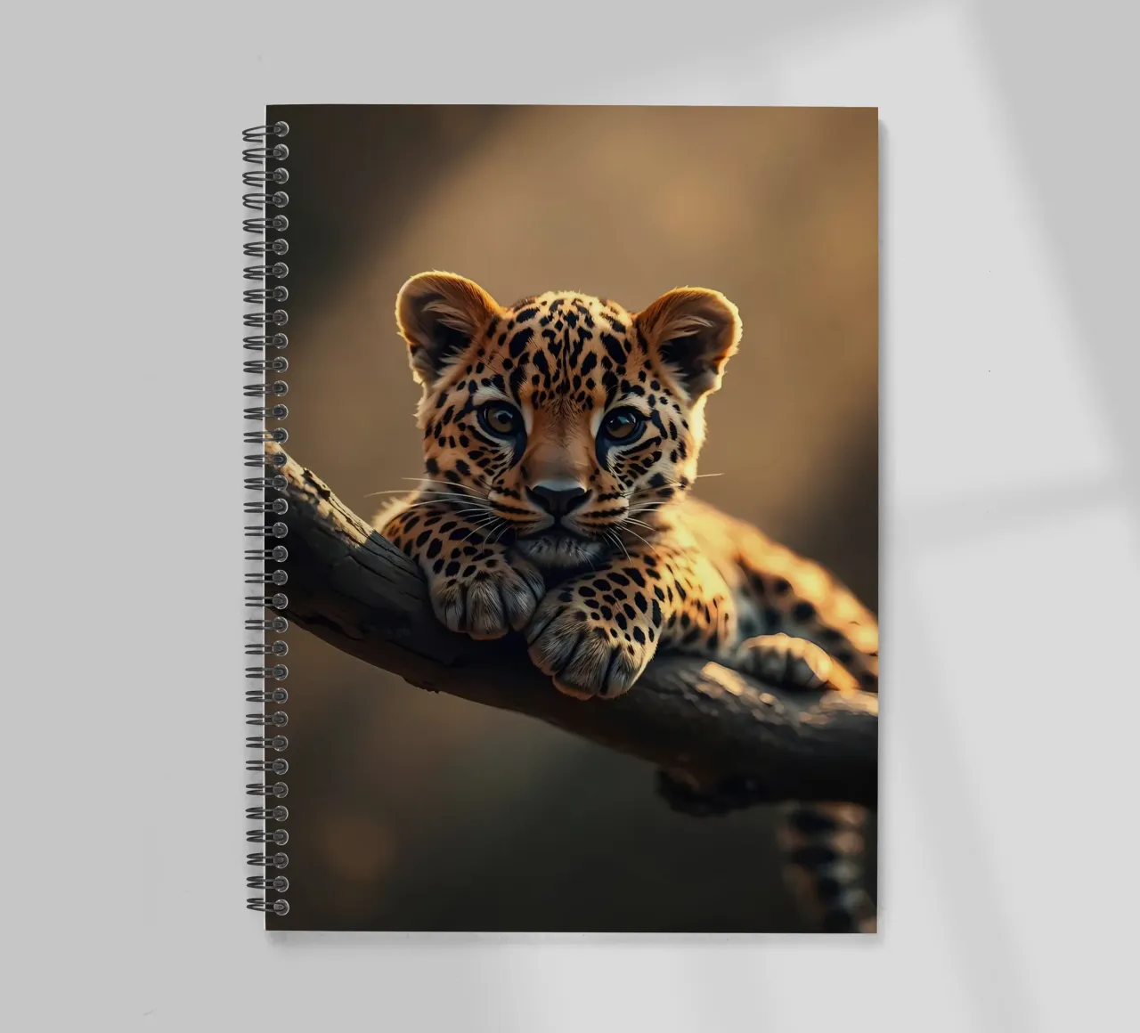 leopard cub branch tree spots fur wildlife jungle animal nat spiral notebook by Ashish Kashyap
