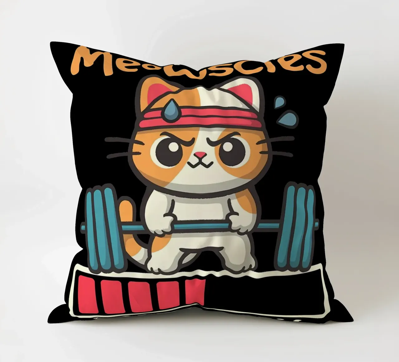 cat dumbbell headband lifting weights exercise sweat loading decorative cushion by Ashish Kashyap