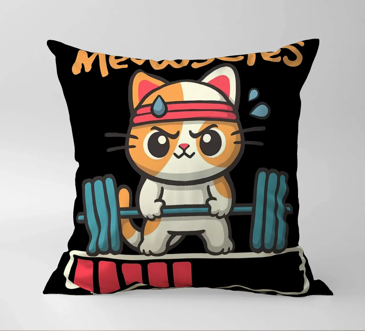 cat dumbbell headband lifting weights exercise sweat loading decorative cushion by Ashish Kashyap