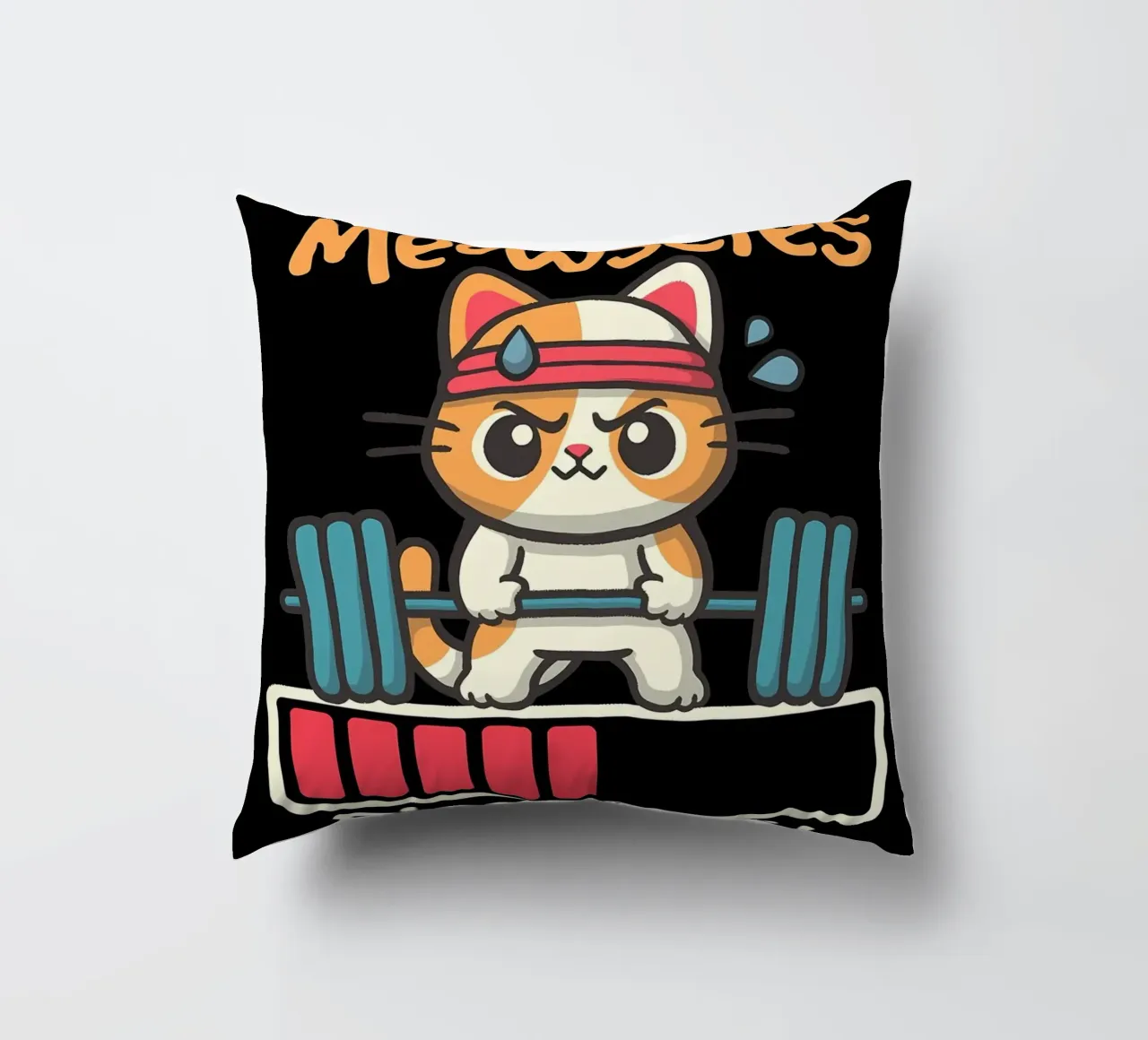 cat dumbbell headband lifting weights exercise sweat loading decorative cushion by Ashish Kashyap