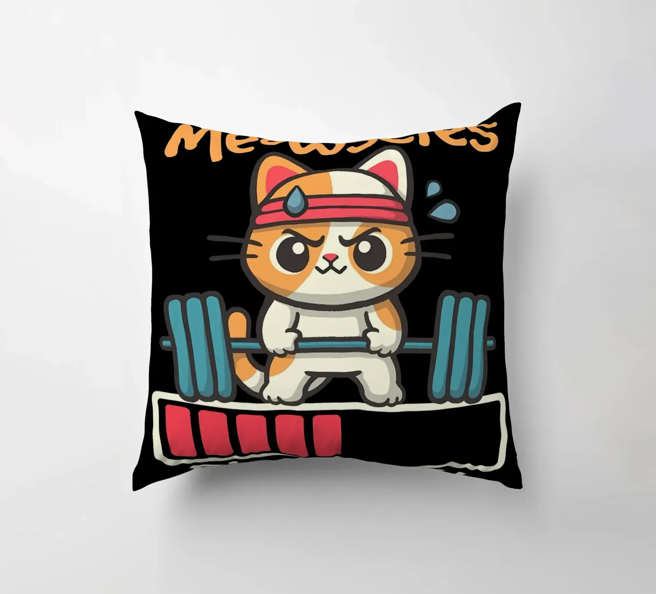 cat dumbbell headband lifting weights exercise sweat loading decorative cushion by Ashish Kashyap