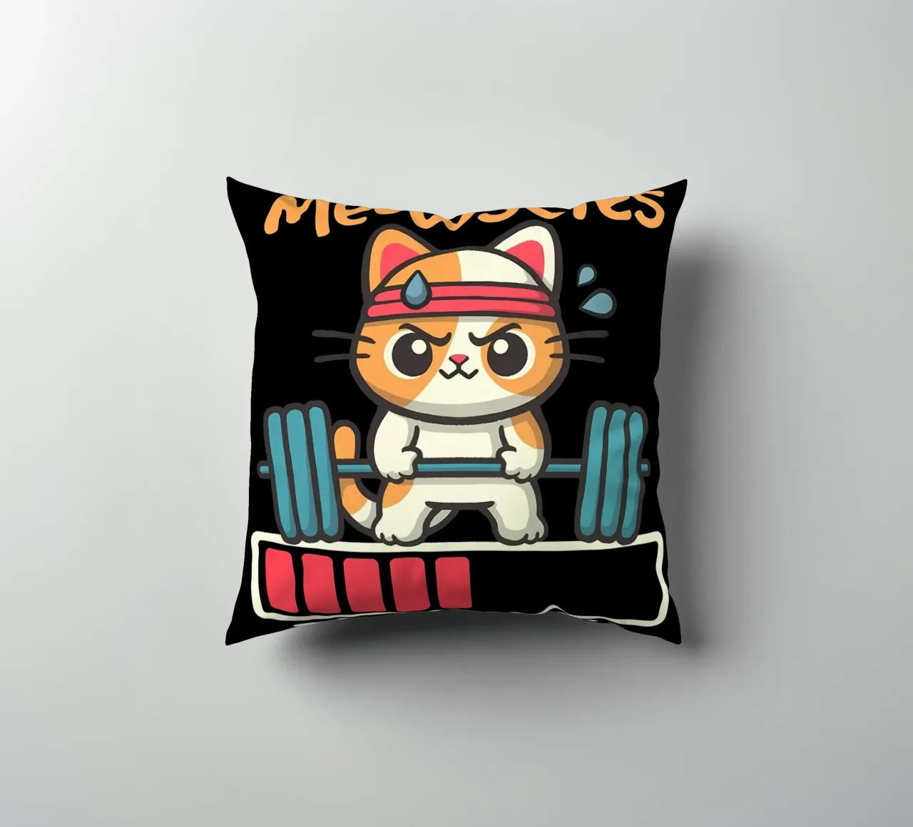 cat dumbbell headband lifting weights exercise sweat loading decorative cushion by Ashish Kashyap