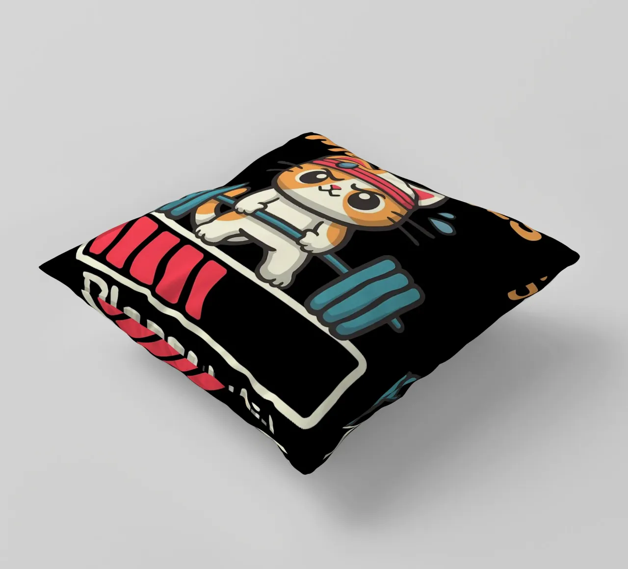cat dumbbell headband lifting weights exercise sweat loading decorative cushion by Ashish Kashyap