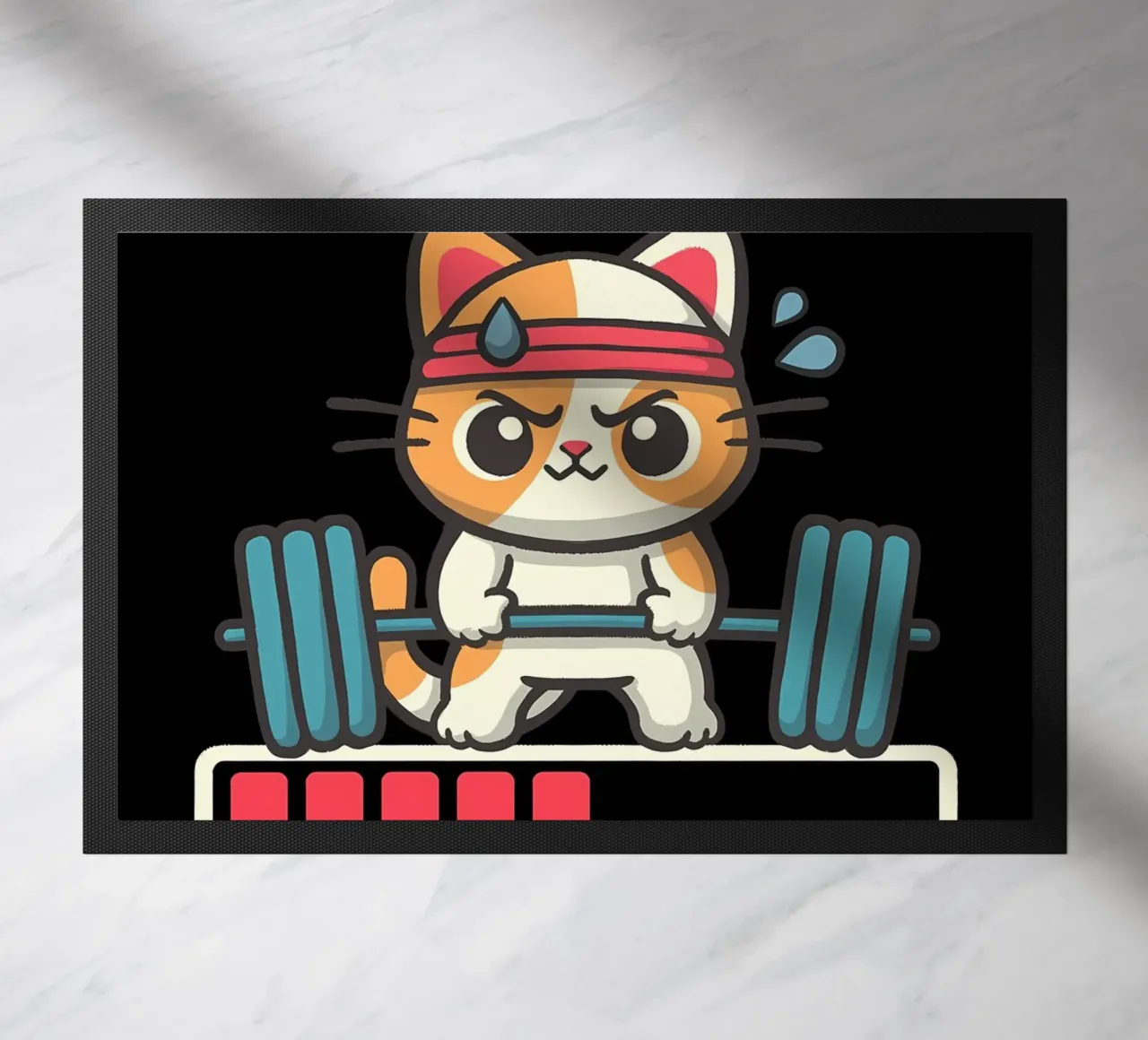cat dumbbell headband lifting weights exercise sweat loading doormat by Ashish Kashyap