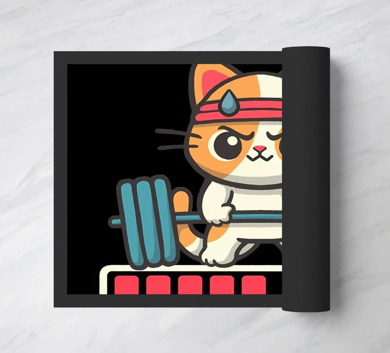 cat dumbbell headband lifting weights exercise sweat loading doormat by Ashish Kashyap
