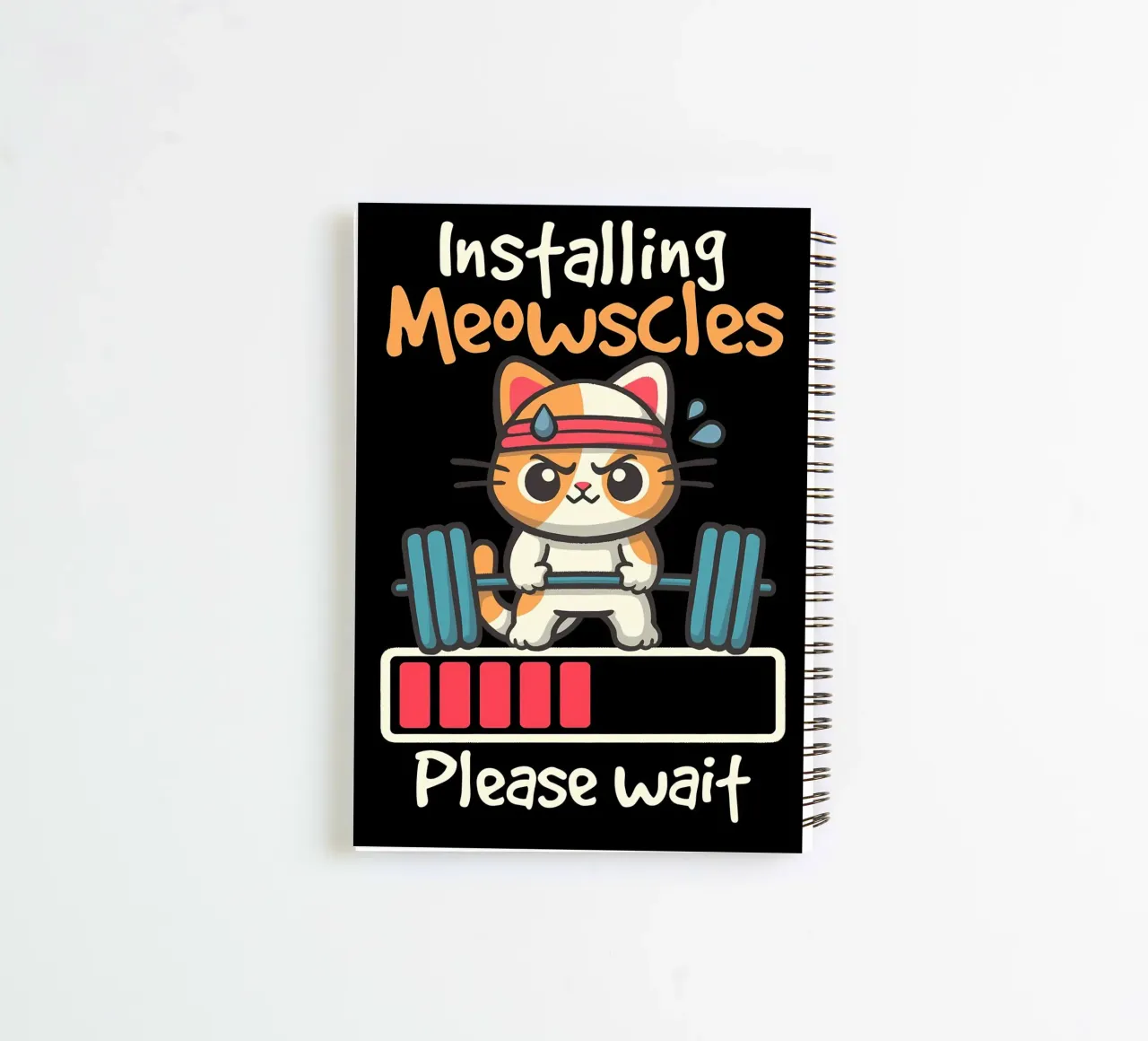 cat dumbbell headband lifting weights exercise sweat loading spiral notebook by Ashish Kashyap