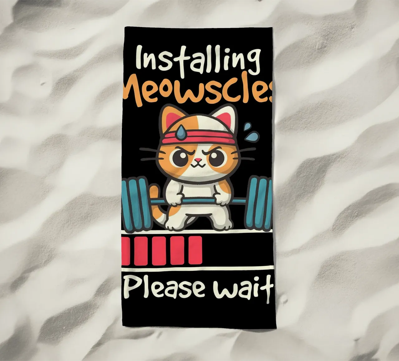 cat dumbbell headband lifting weights exercise sweat loading beach towel by Ashish Kashyap