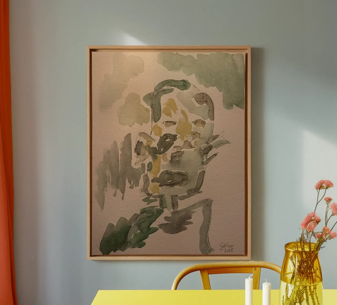 Uomo verde - Stampa ad acquerello tela con Cornice a cassetta da Leonhard Guertner ART