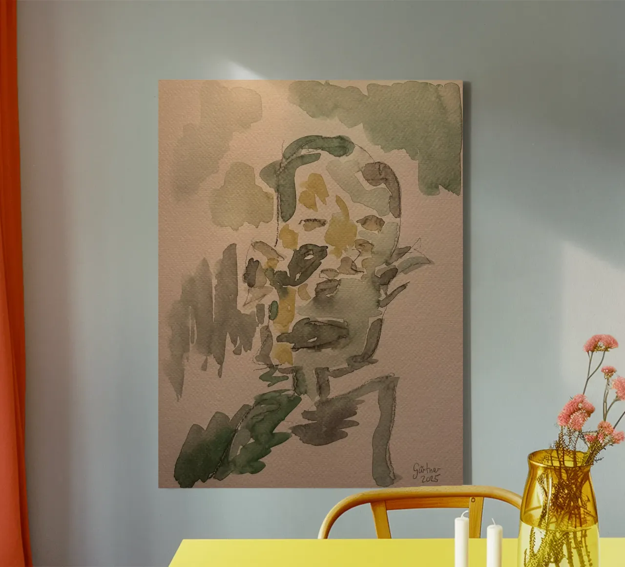 Uomo verde - Stampa ad acquerello tela con Cornice a cassetta da Leonhard Guertner ART