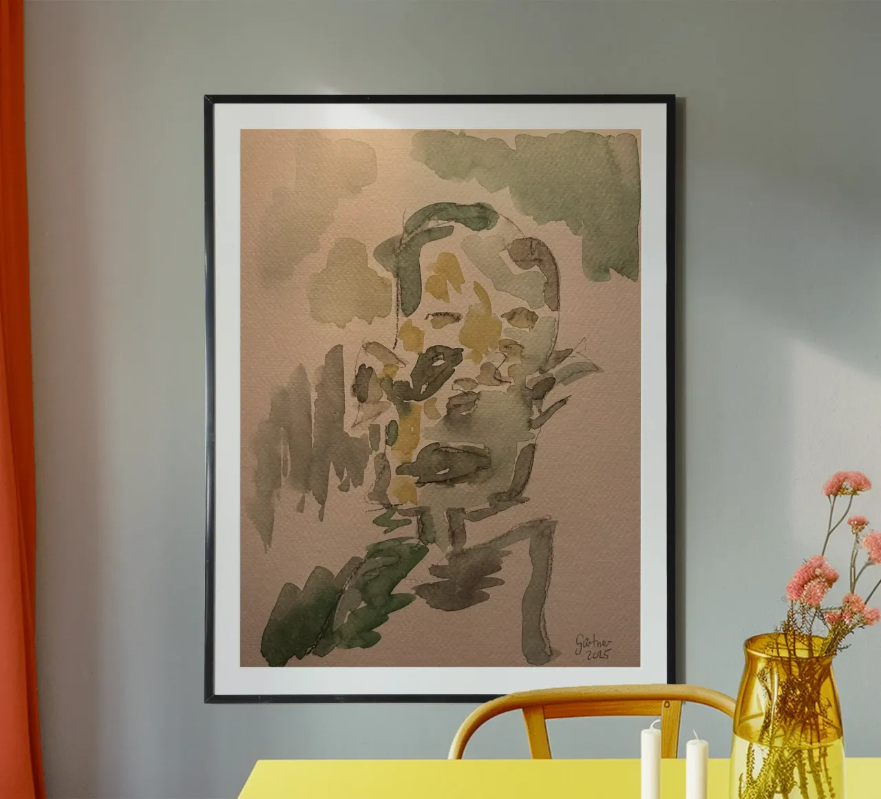 Uomo verde - Stampa ad acquerello poster con telaio in plastica da Leonhard Guertner ART