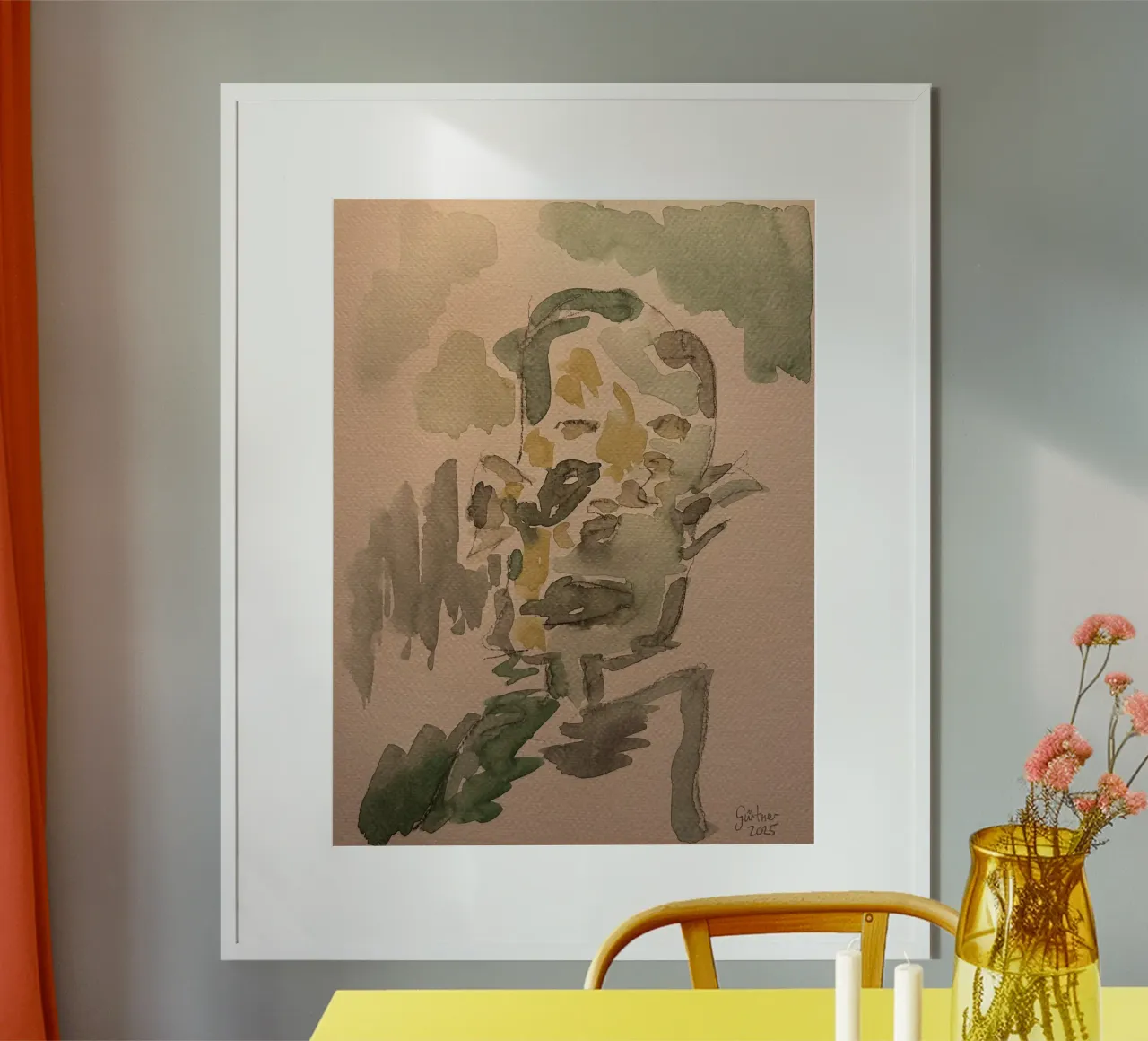 Uomo verde - Stampa ad acquerello poster con telaio in plastica da Leonhard Guertner ART