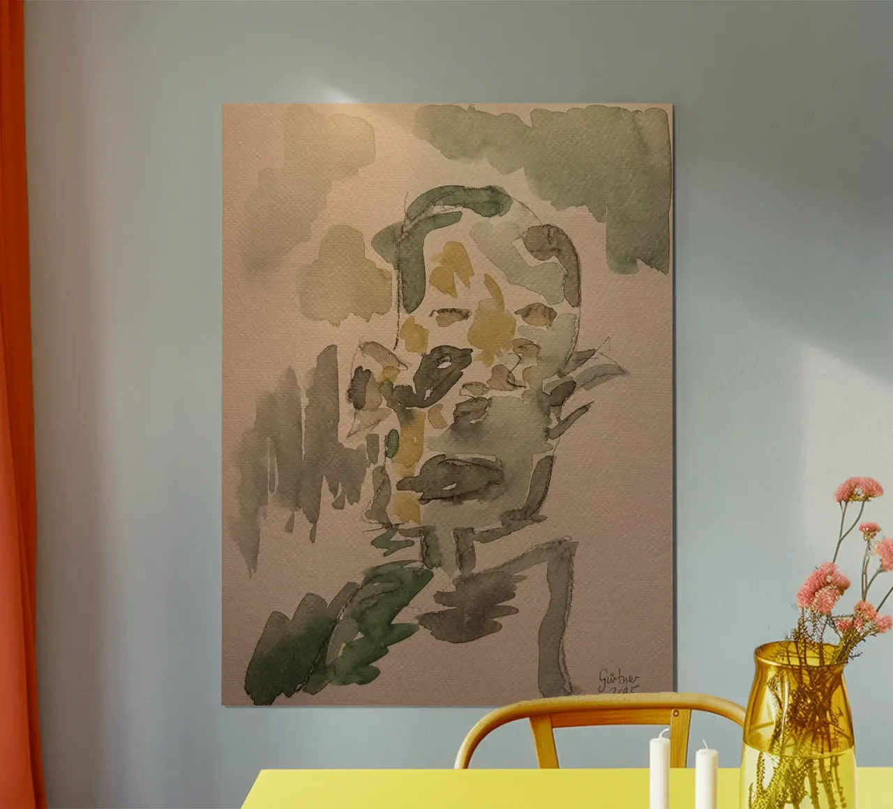 Uomo verde - Stampa ad acquerello poster con telaio in plastica da Leonhard Guertner ART