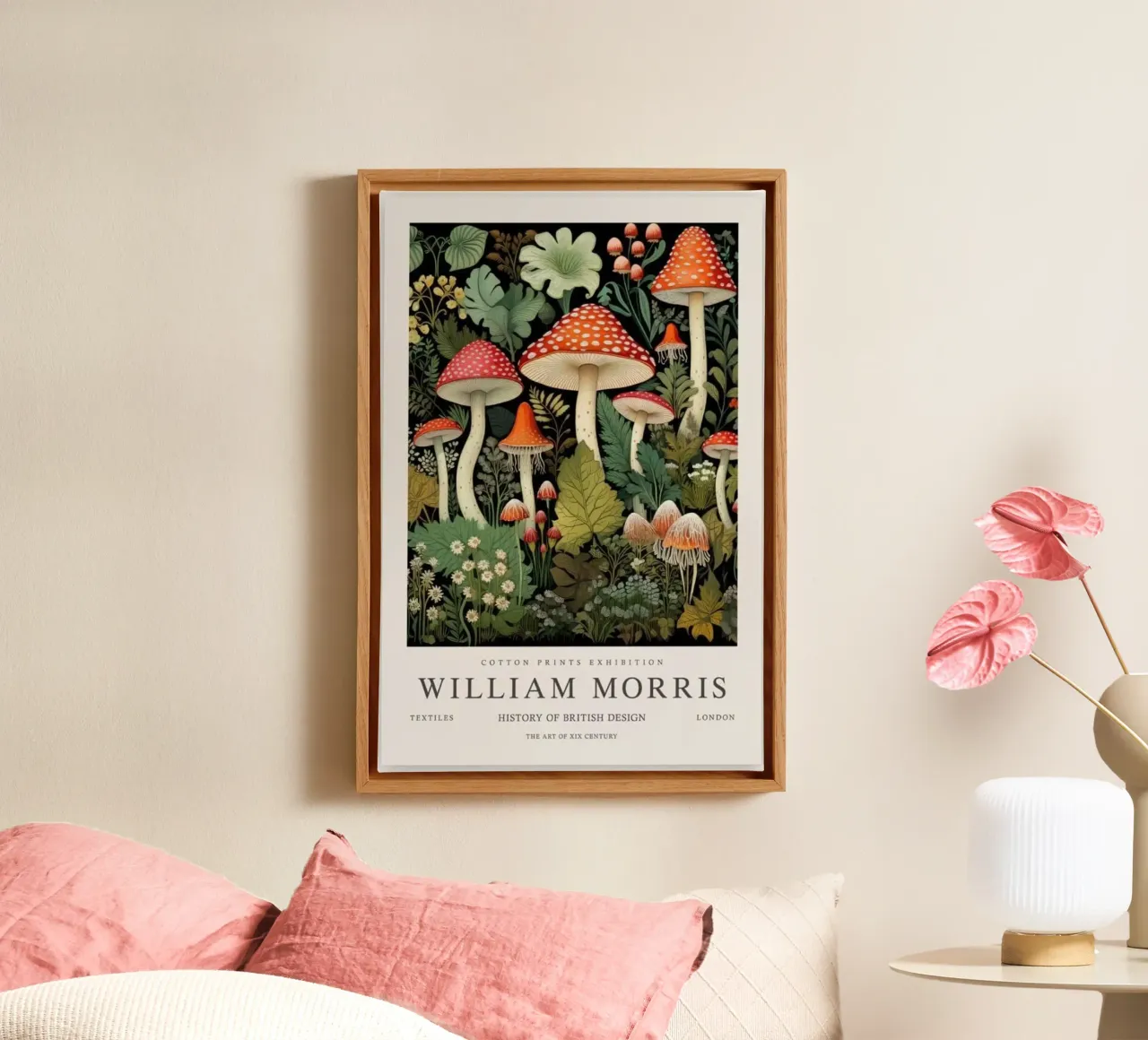 rode paddestoelen bosplanten william morris canvas met Baklijst van komo store