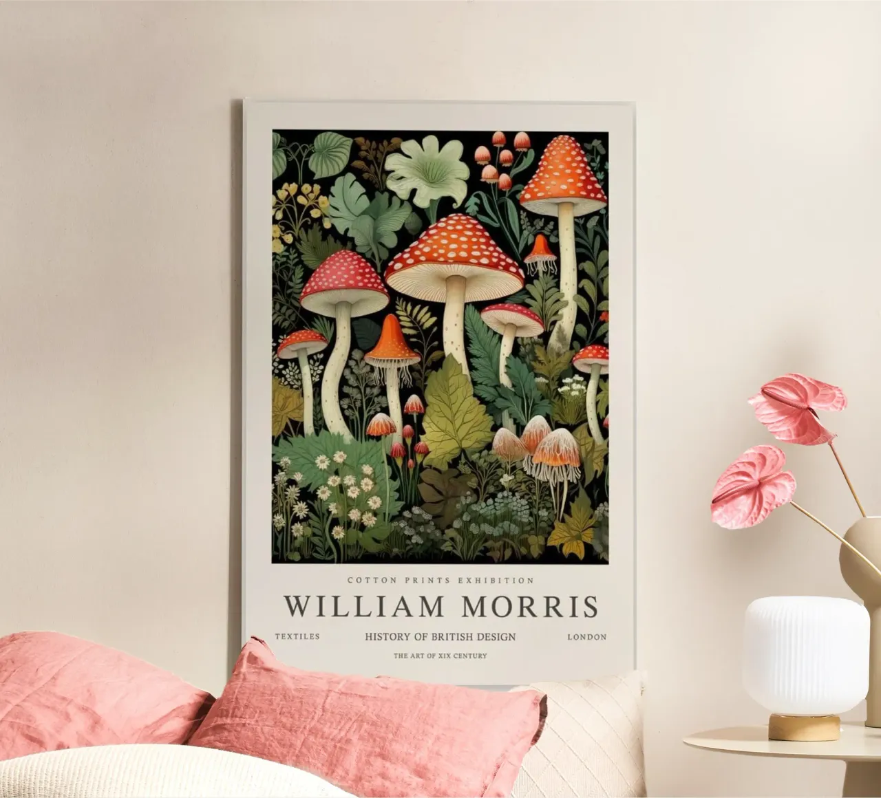 rode paddestoelen bosplanten william morris canvas met Baklijst van komo store