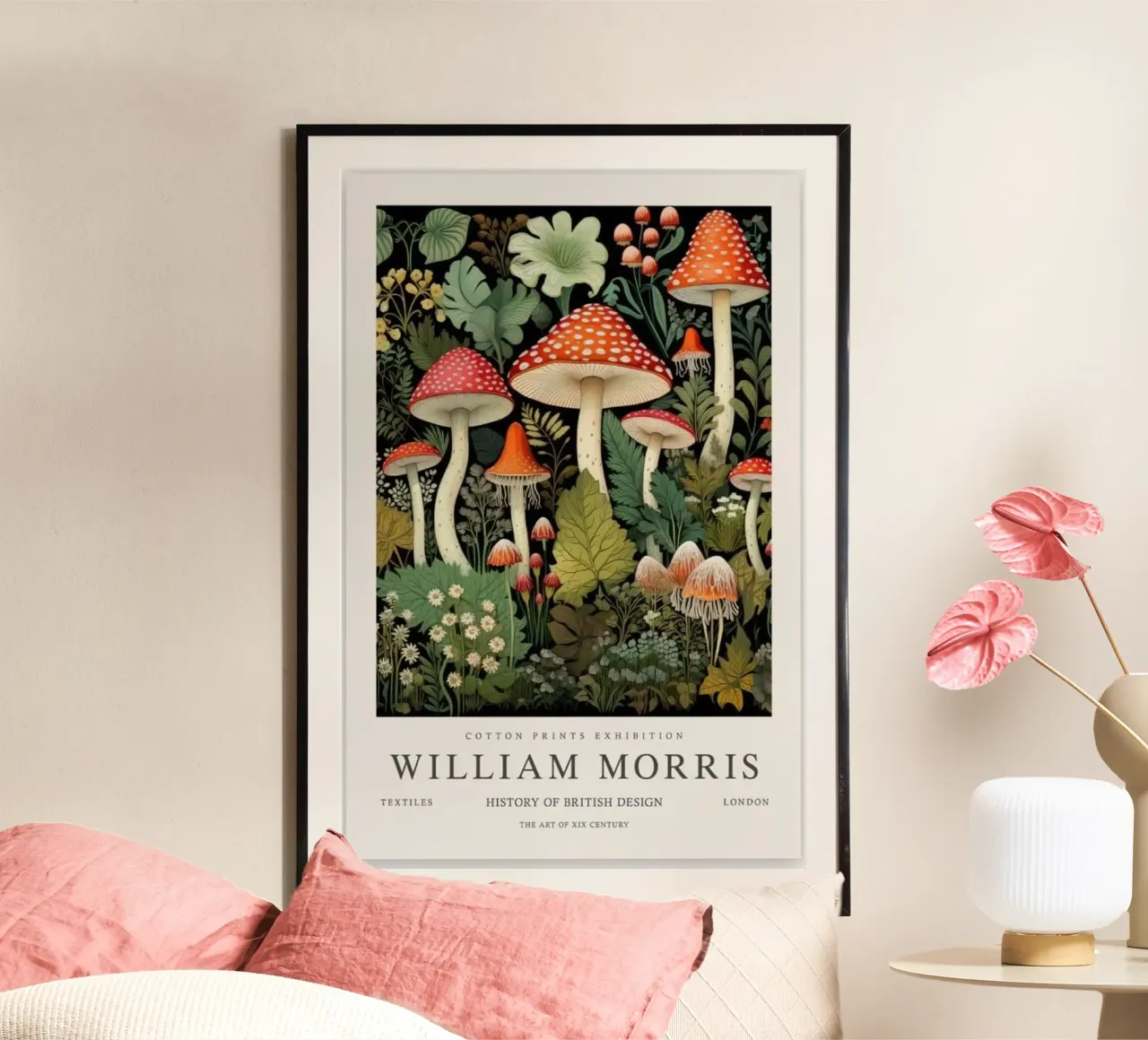 funghi rossi piante forestali william morris poster con telaio in legno da komo store